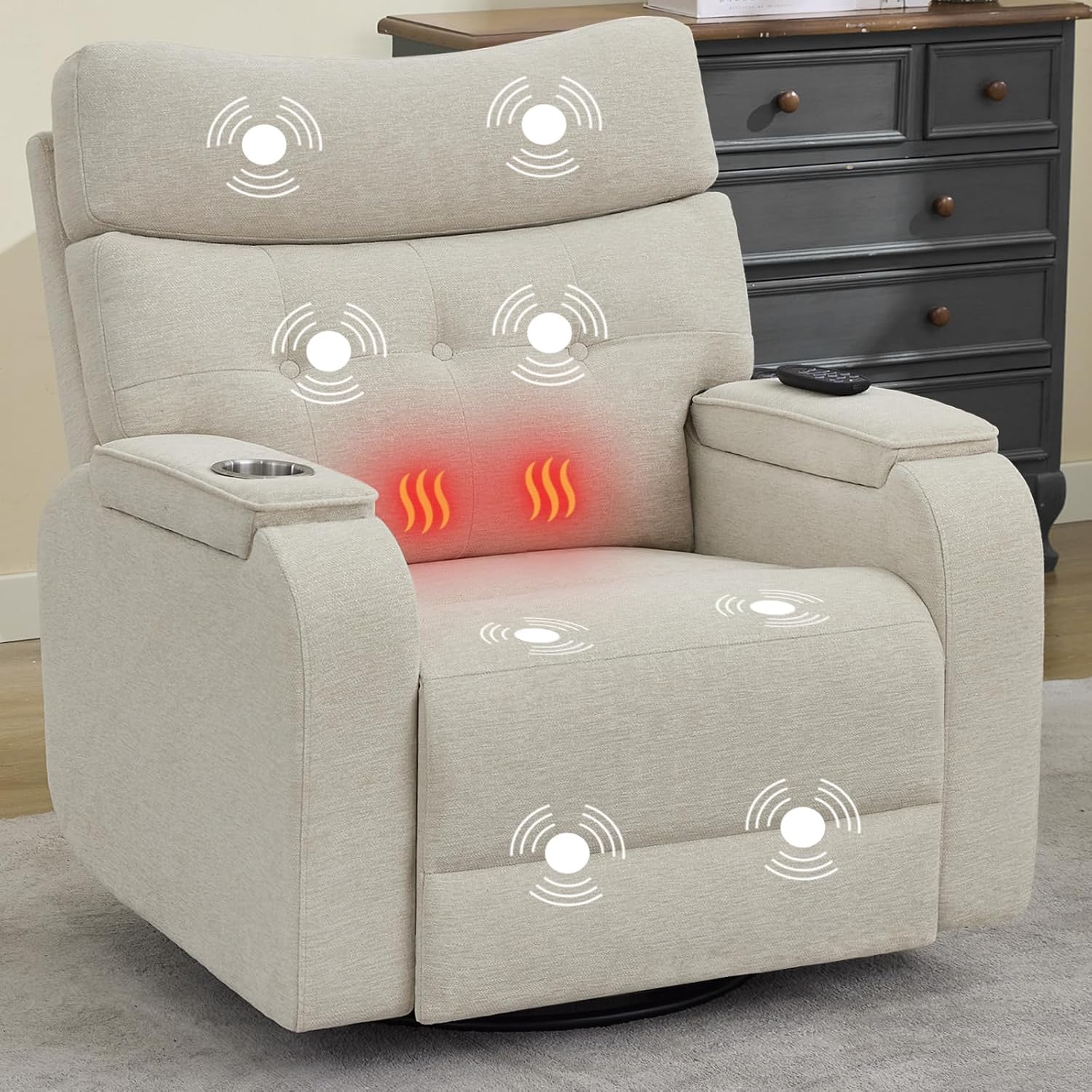 Rocking Chair Nursery - Sillón Reclinable Eléctrico Giratorio con Masaje