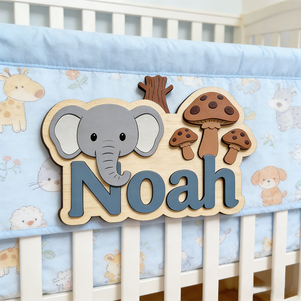 Baby Nursery Elephant Theme - Placa de Identificación Personalizable con Dibujo
