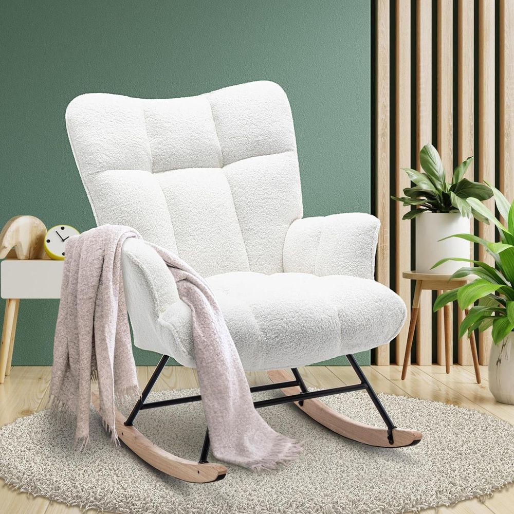 Rocking Chair Nursery - Sillón mecedora tapizado Teddy para guardería,
