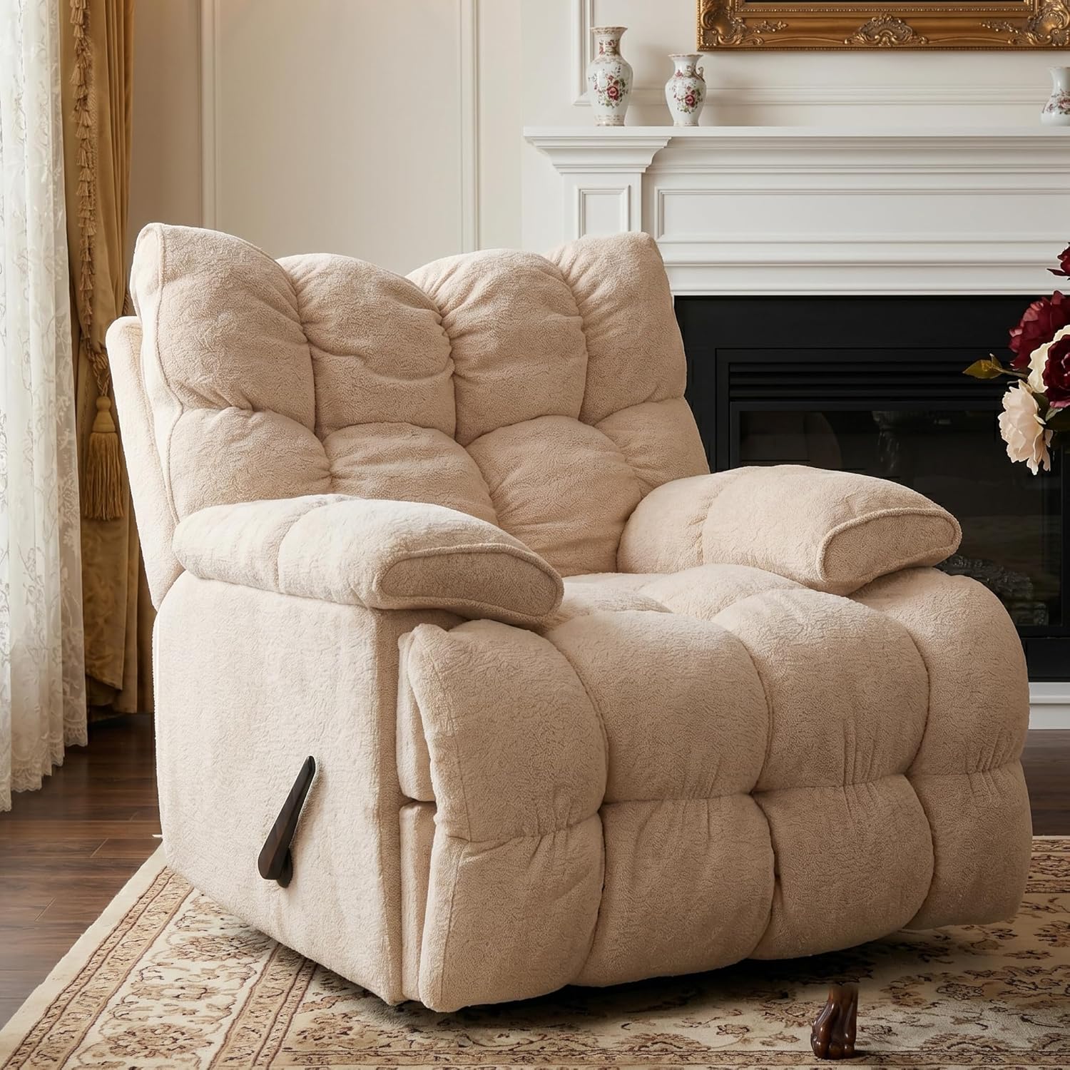 Rocking Chair Nursery - Sillón Reclinable Giratorio Extra Grande, Tapizado,