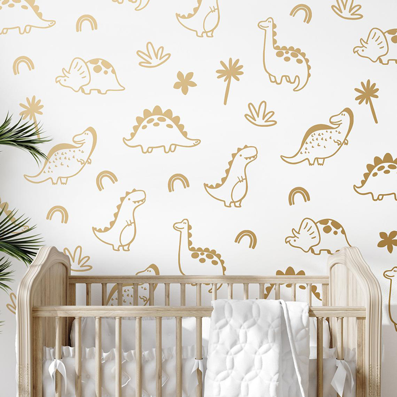 Baby Nursery Labels - Pegatina de pared geométrica de dinosaurio,