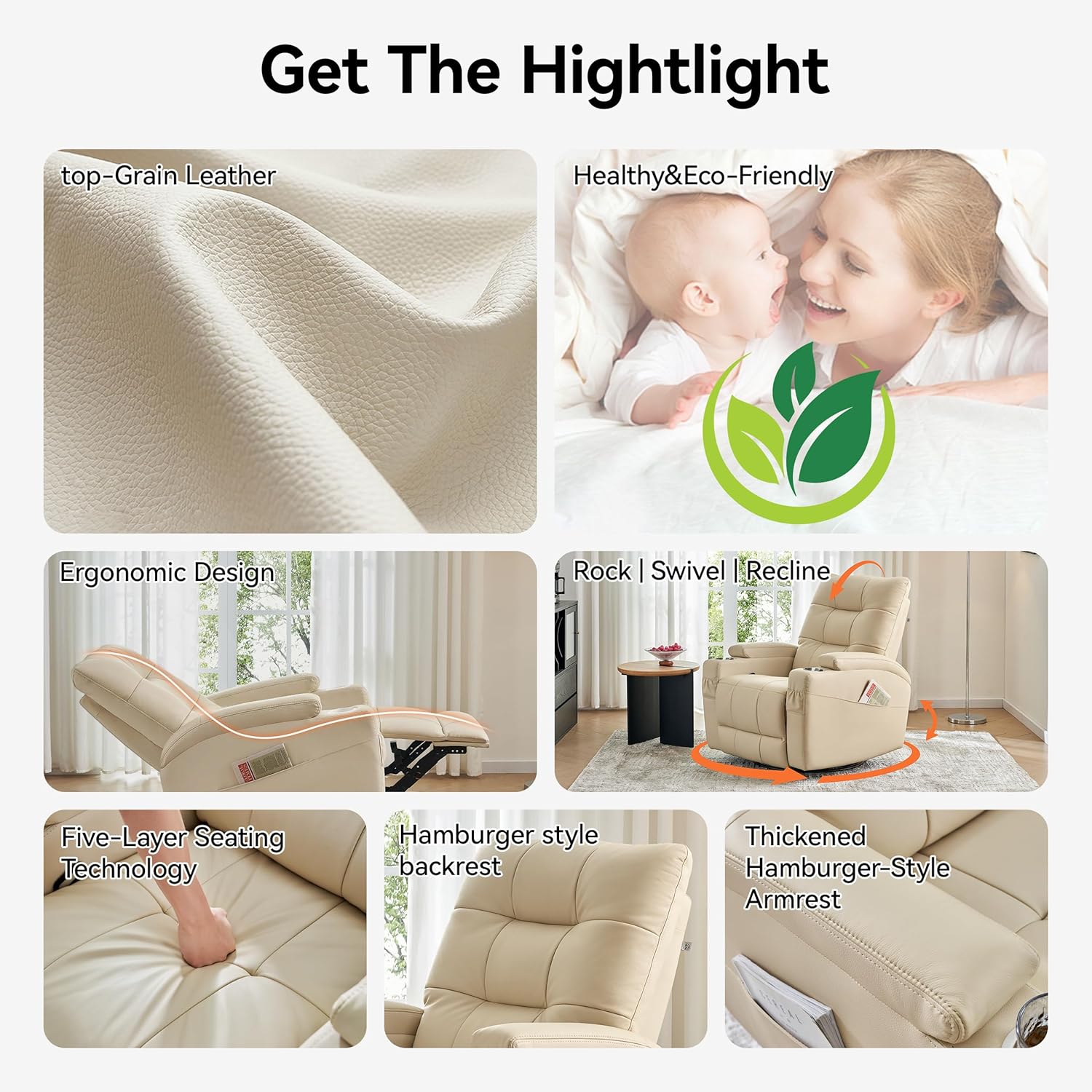 # Sillón Reclinable de Cuero,  - Rocking Chair Nursery reseña y precio