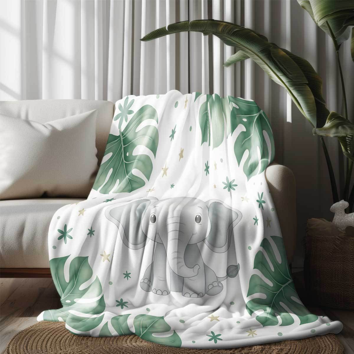 Linda manta de elefante y hoja - Baby Nursery Elephant Theme reseña y precio