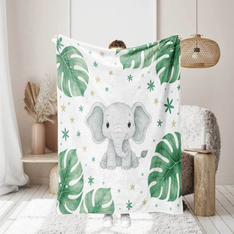 Linda manta de elefante y hoja - Baby Nursery Elephant Theme reseña y precio