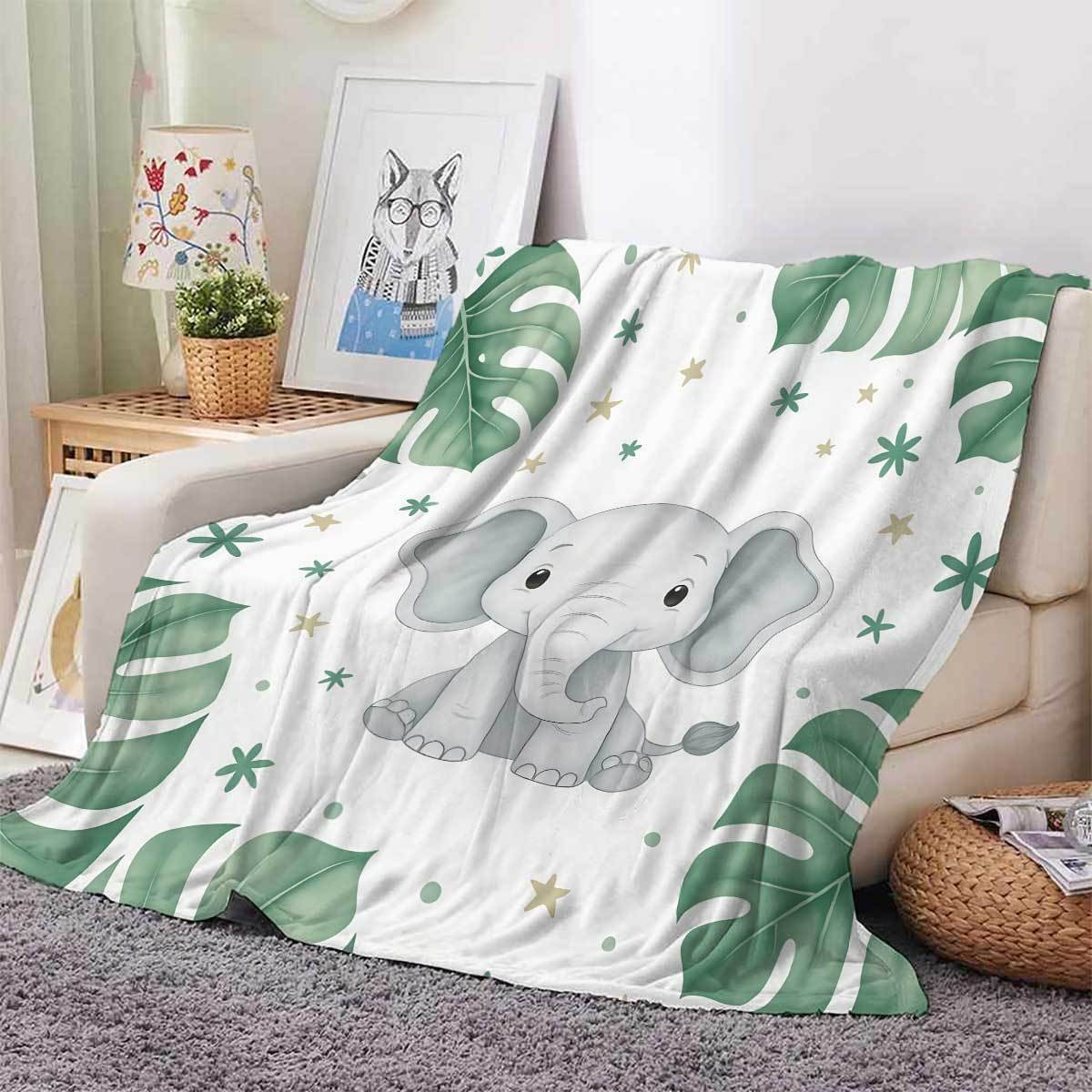 Linda manta de elefante y hoja - Baby Nursery Elephant Theme reseña y precio