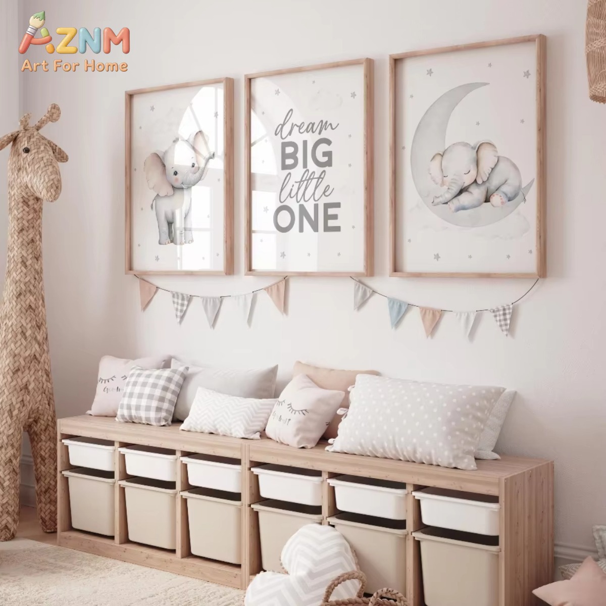 AZNM Juego de impresiones de e - Baby Nursery Elephant Theme reseña y precio