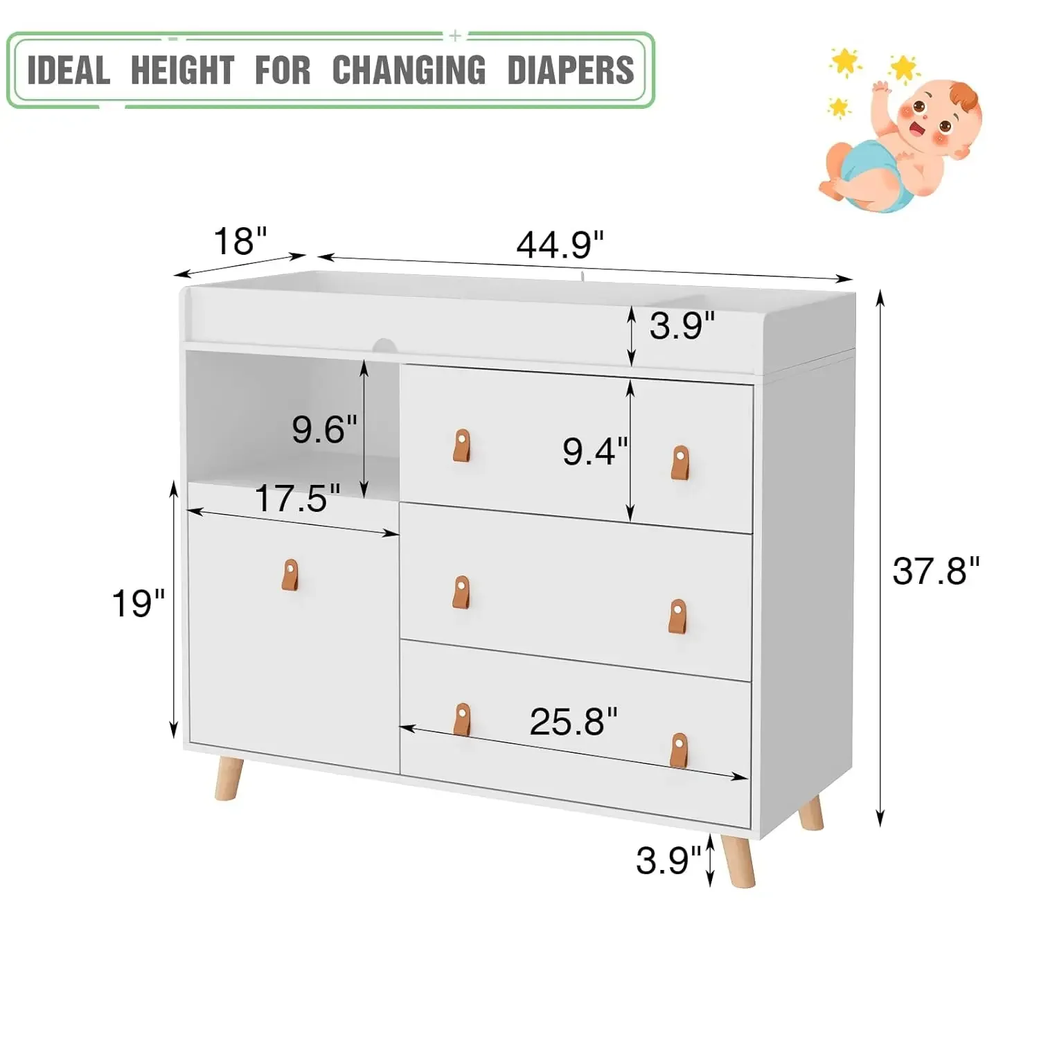 Cómoda para Bebé con Cambiador - Baby Nursery Chest Of Drawers reseña y precio